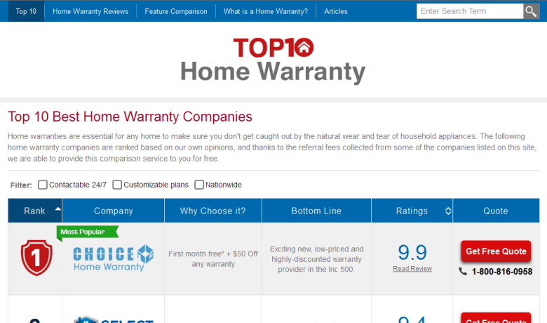 choice home warranty prices